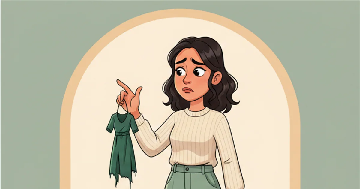 Frustrated shopper holding an ill-fitting garment next to an open shipping box
