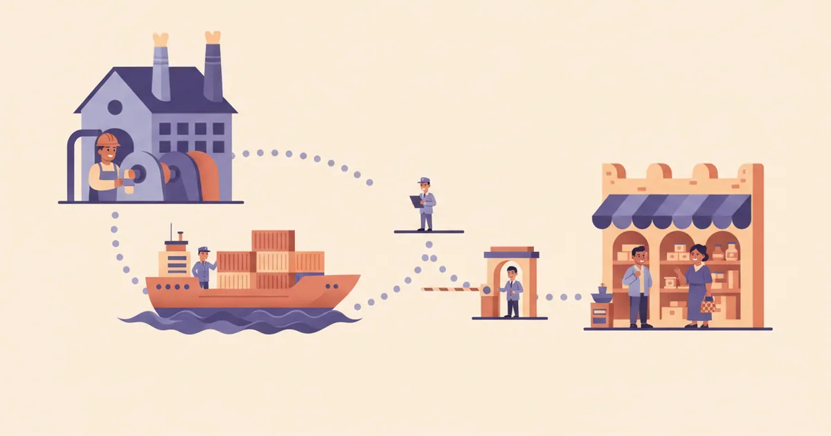 Infographic showing import journey from European factory to Moroccan store