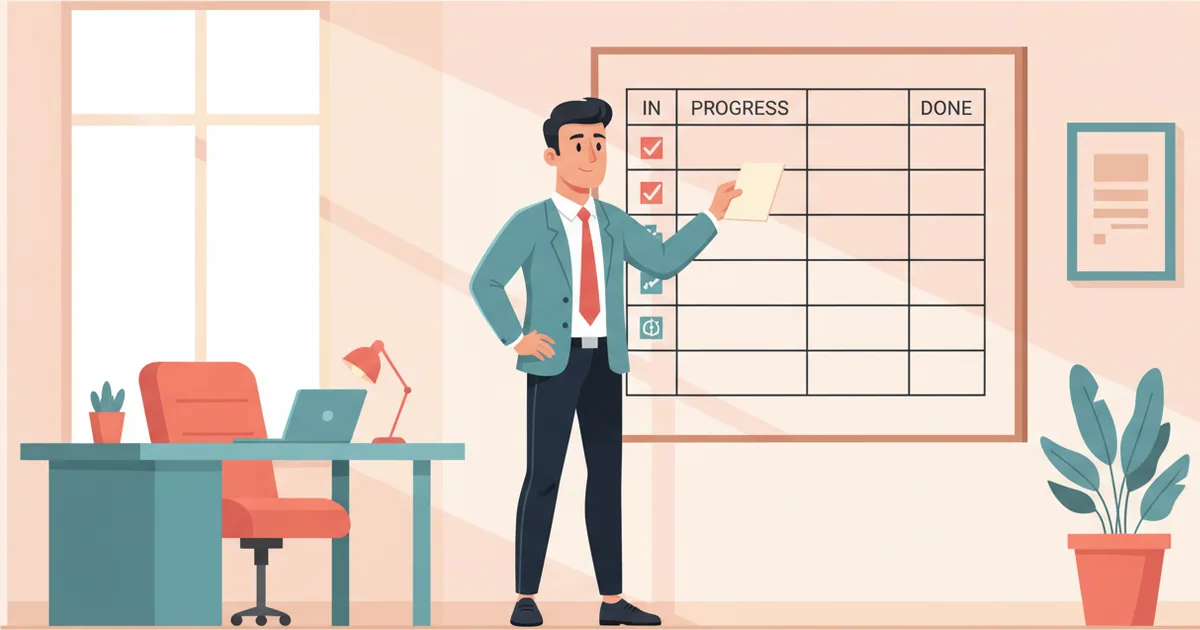 Product team member moving a task card across a workflow board in a focused workspace