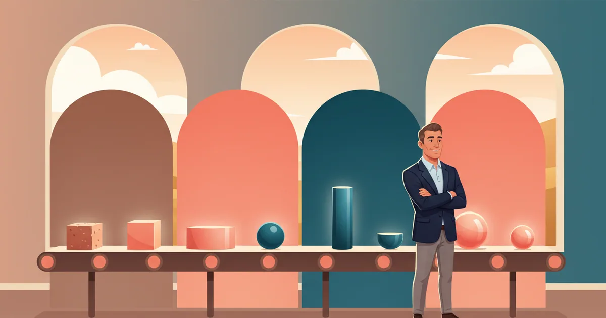 Editorial illustration of work items flowing steadily through stages from left to right