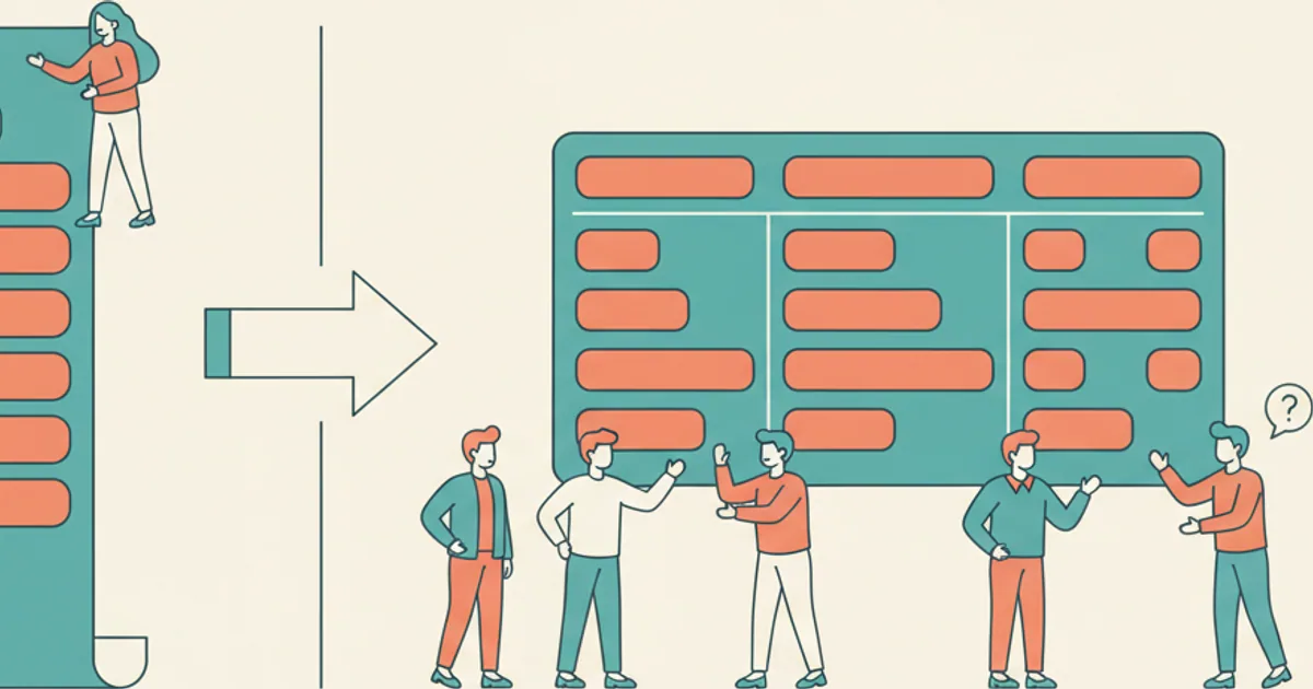 Split view comparing a vertical scrolling list against a horizontal kanban board layout
