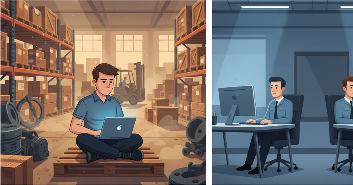 Client using software in an unexpected creative environment while product team works in distant office