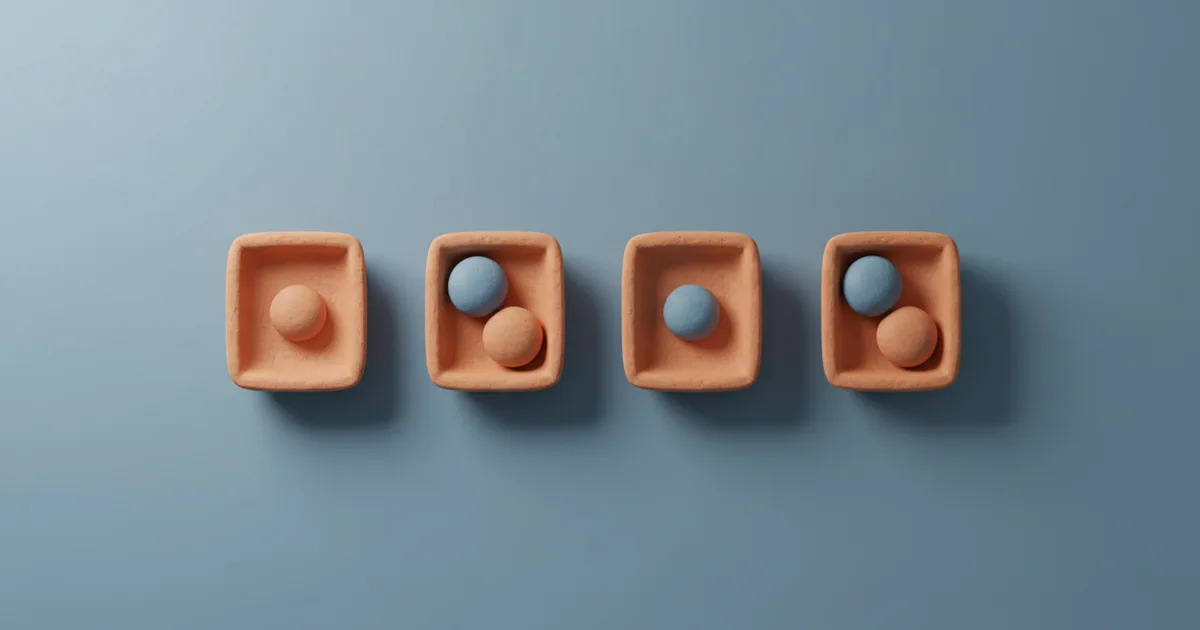 Clay-rendered workspace showing a streamlined four-state workflow with minimal cards