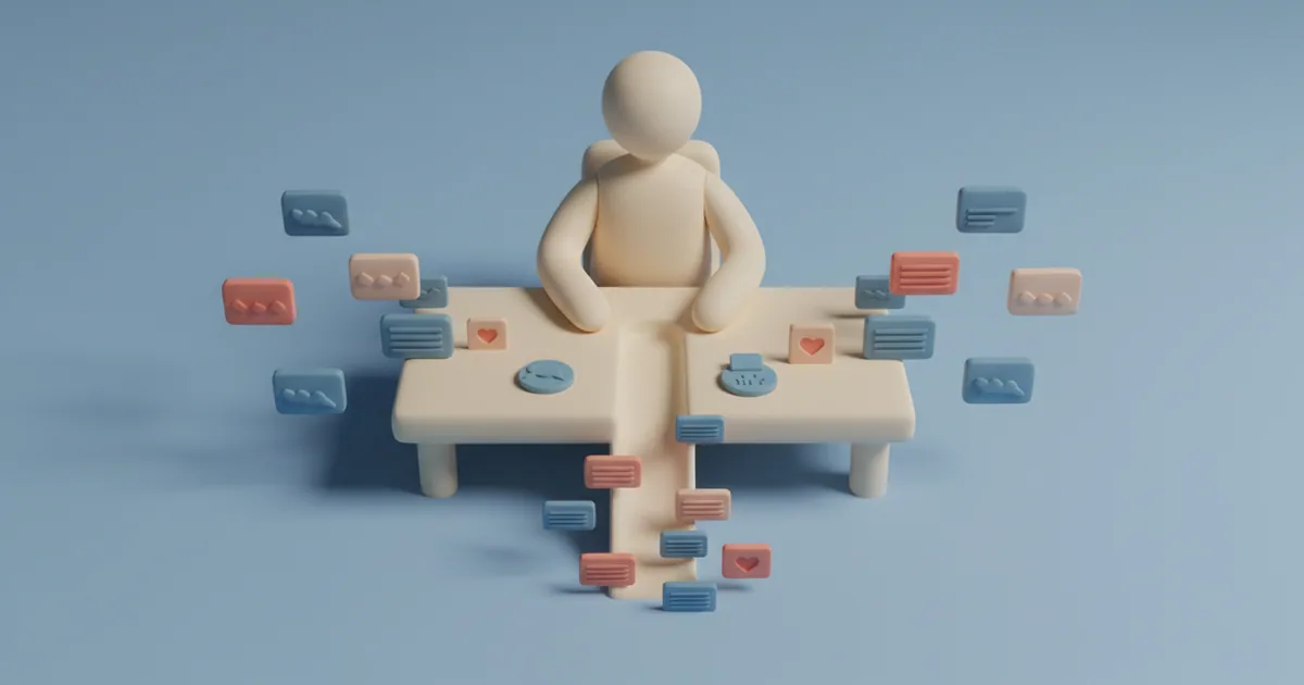 Clay figure of a PM surrounded by scattered feedback sources converging into one organized stream