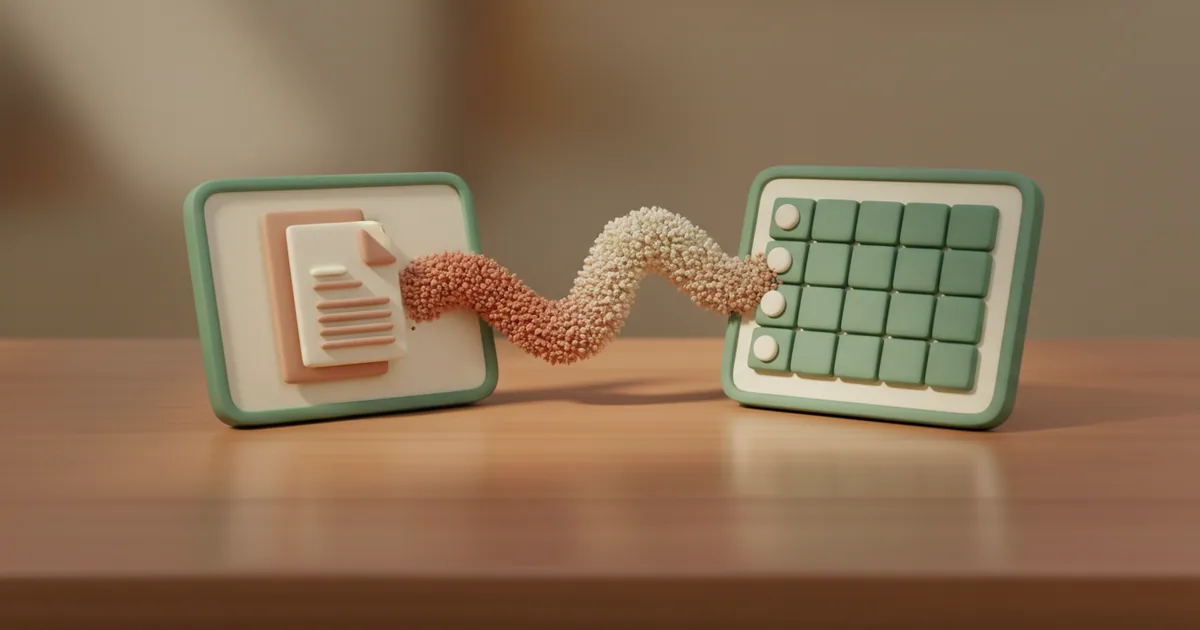 Clay-rendered workspace showing two connected platforms with data flowing between documentation and task boards