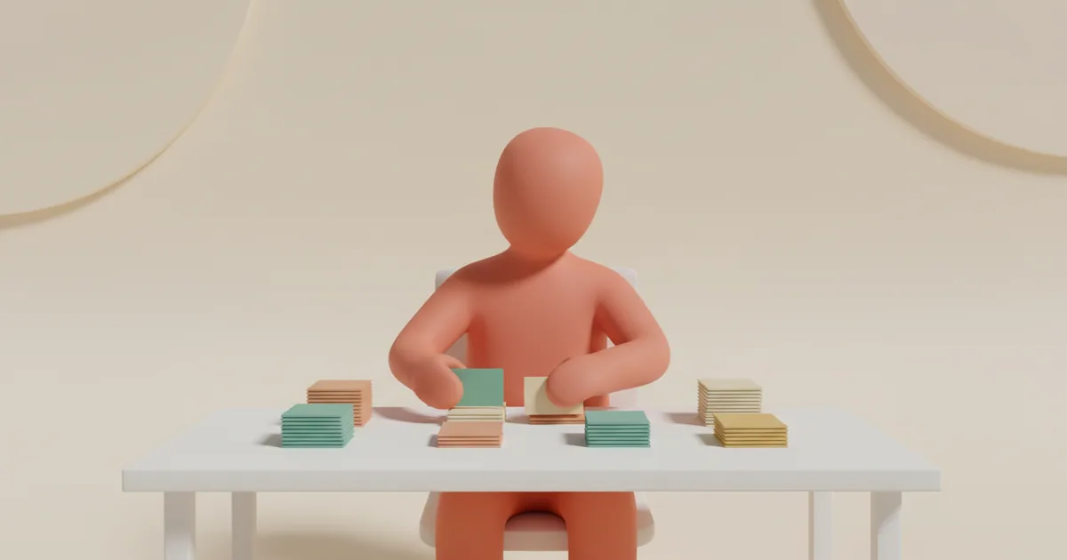 Clay-rendered product manager organizing colorful feedback cards on a wall-mounted board