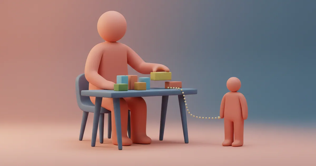 Clay figure of a product manager connecting colorful task blocks to a simple customer silhouette