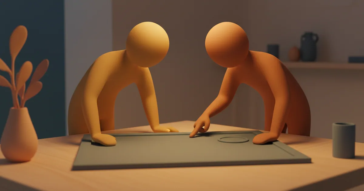 Two team members reviewing a single focused roadmap board together