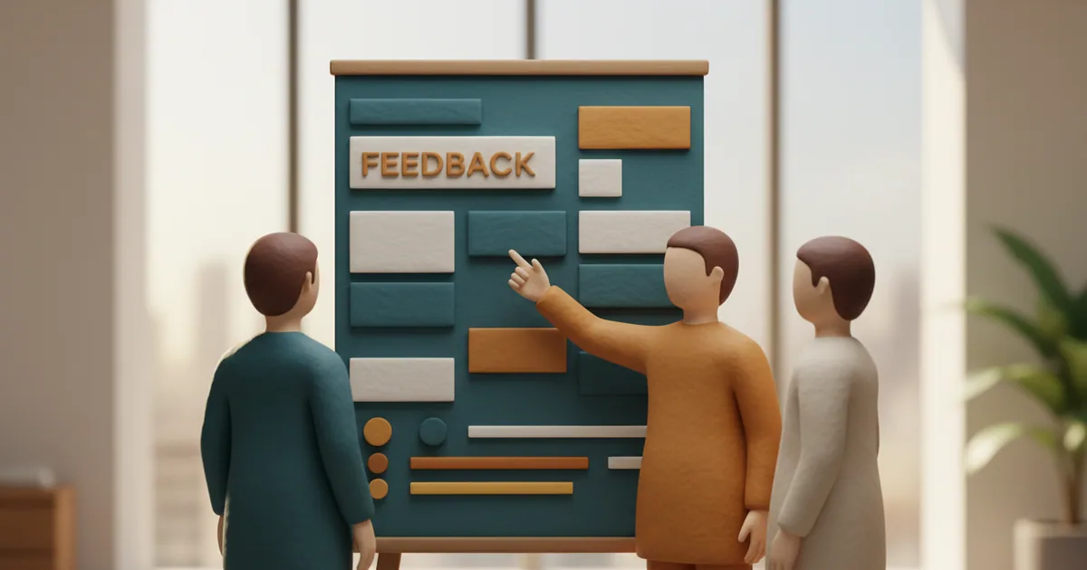 Clay scene of product team reviewing customer feedback cards on a shared board