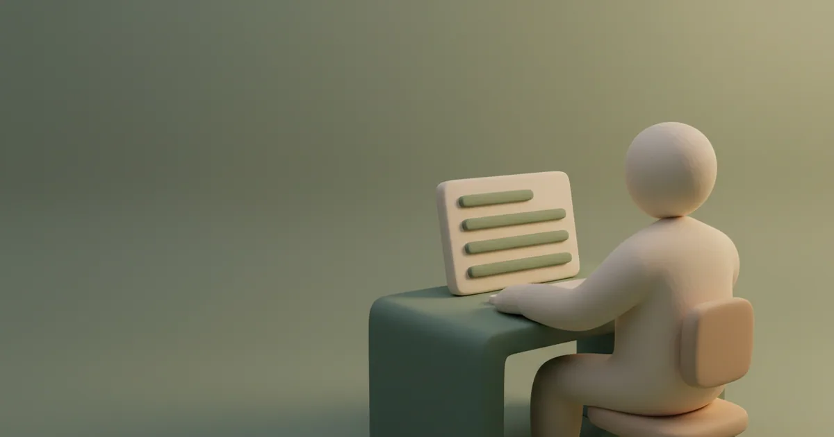 Clay-rendered engineer at desk reviewing a clean organized workflow on screen