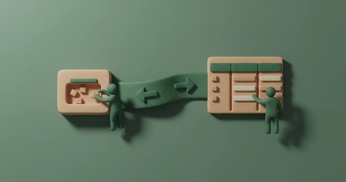 Clay illustration showing seamless two-way connection between feedback portal and issue tracker