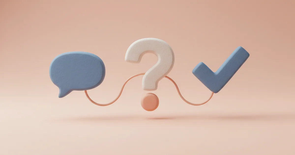 Clay illustration showing three connected survey components as simple geometric forms