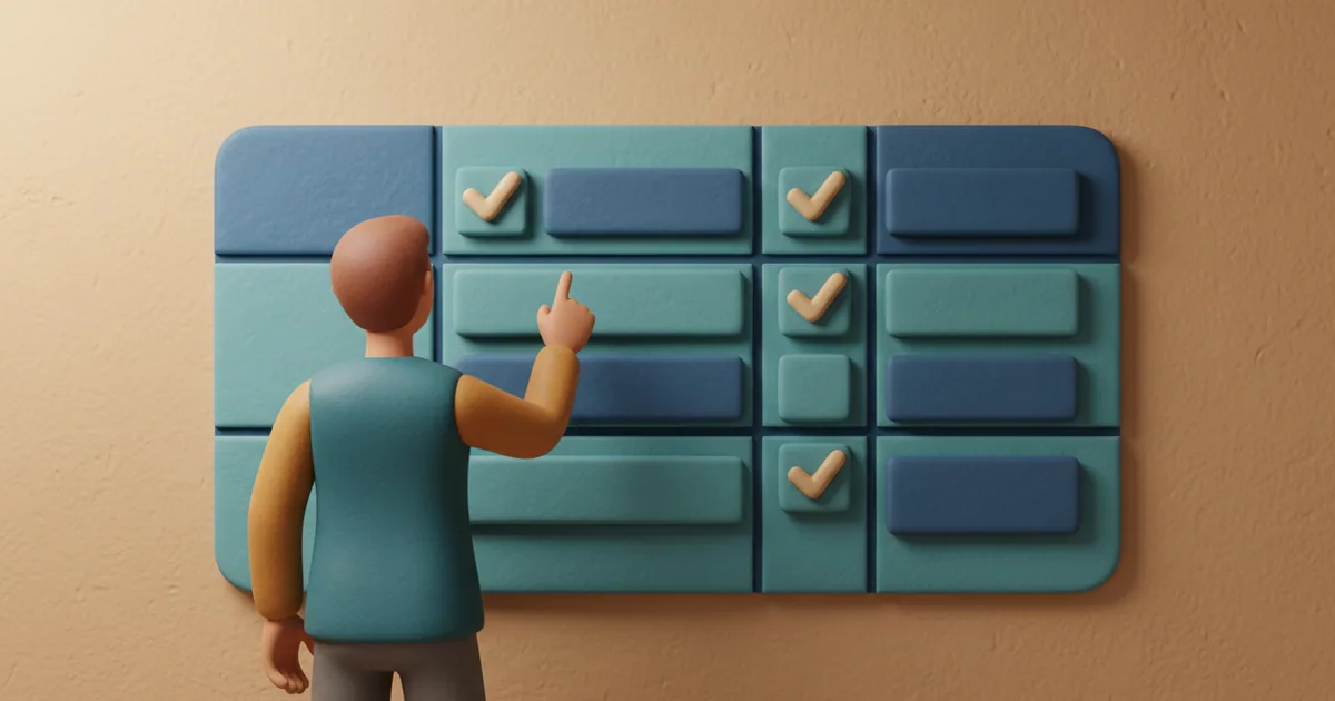 Clay-rendered product manager reviewing a progress board with completed milestones