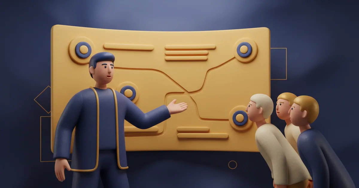 Founder confidently presenting a public roadmap board to engaged customers