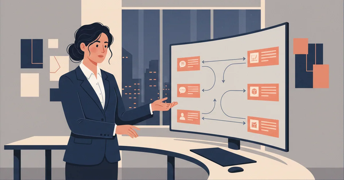 Customer service representative watching an automated system process multiple tasks simultaneously