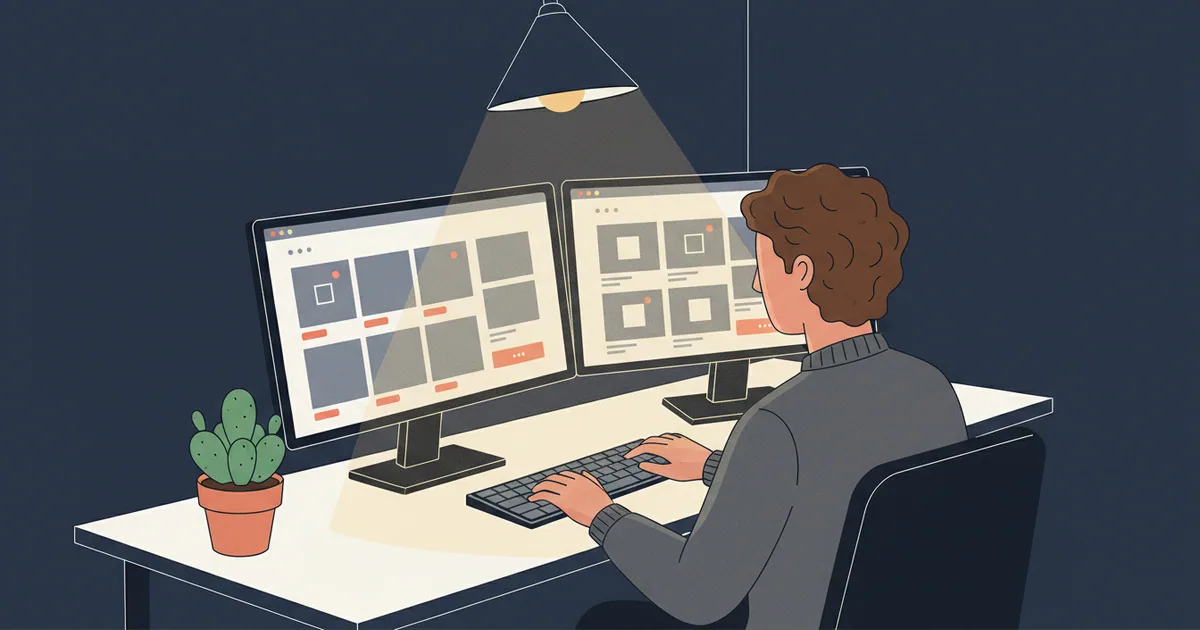 Developer creating a new online store project on dual monitors